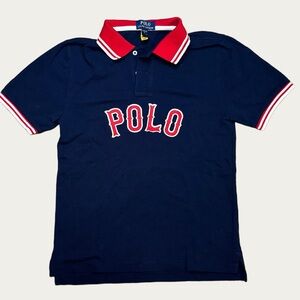 Polo Ralph Lauren Boy's Size L (14-16) Polo Shirt Blue Big Logo RingerClassic